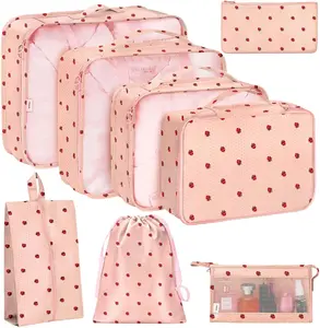 8 Set Packing Cubes for Travel, Luggage Packing Organizers Accessories Large Toiletries Bag for Clothes Shoes  (8Set- Strawberry)