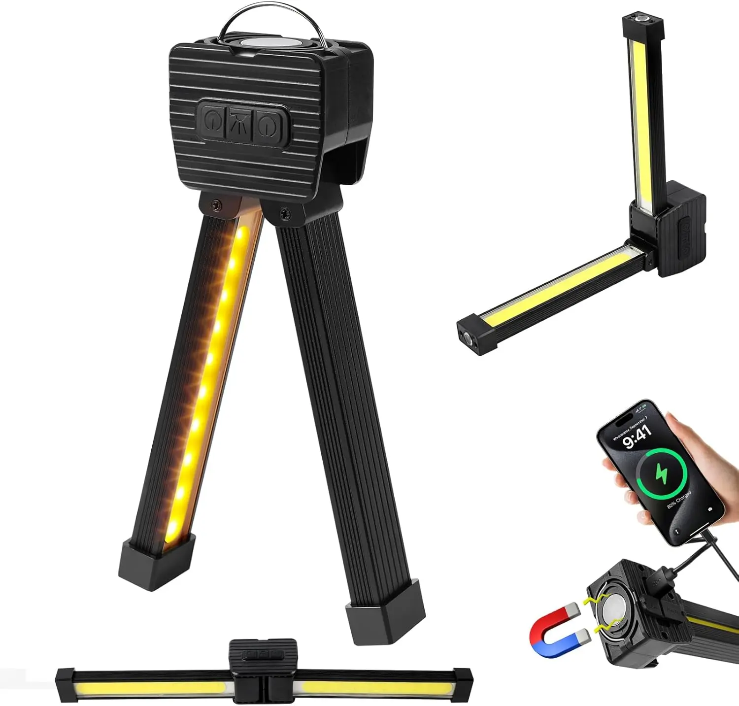 180° Rotate Foldable with Hang Hook Camping Lamp USB Power Bank LED Handheld Flashlight Magnetic Gym Posing Lamp for Video Recording