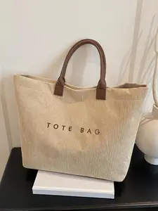 Autumn Winter Trend Corduroy Tote Bag Shoulder Bag, Loose Style Handbag, Casual Commuter Bag, Textured Commuter Bag, Perfect for Daily Shopping Commuting, Seasonal Tote Bag
