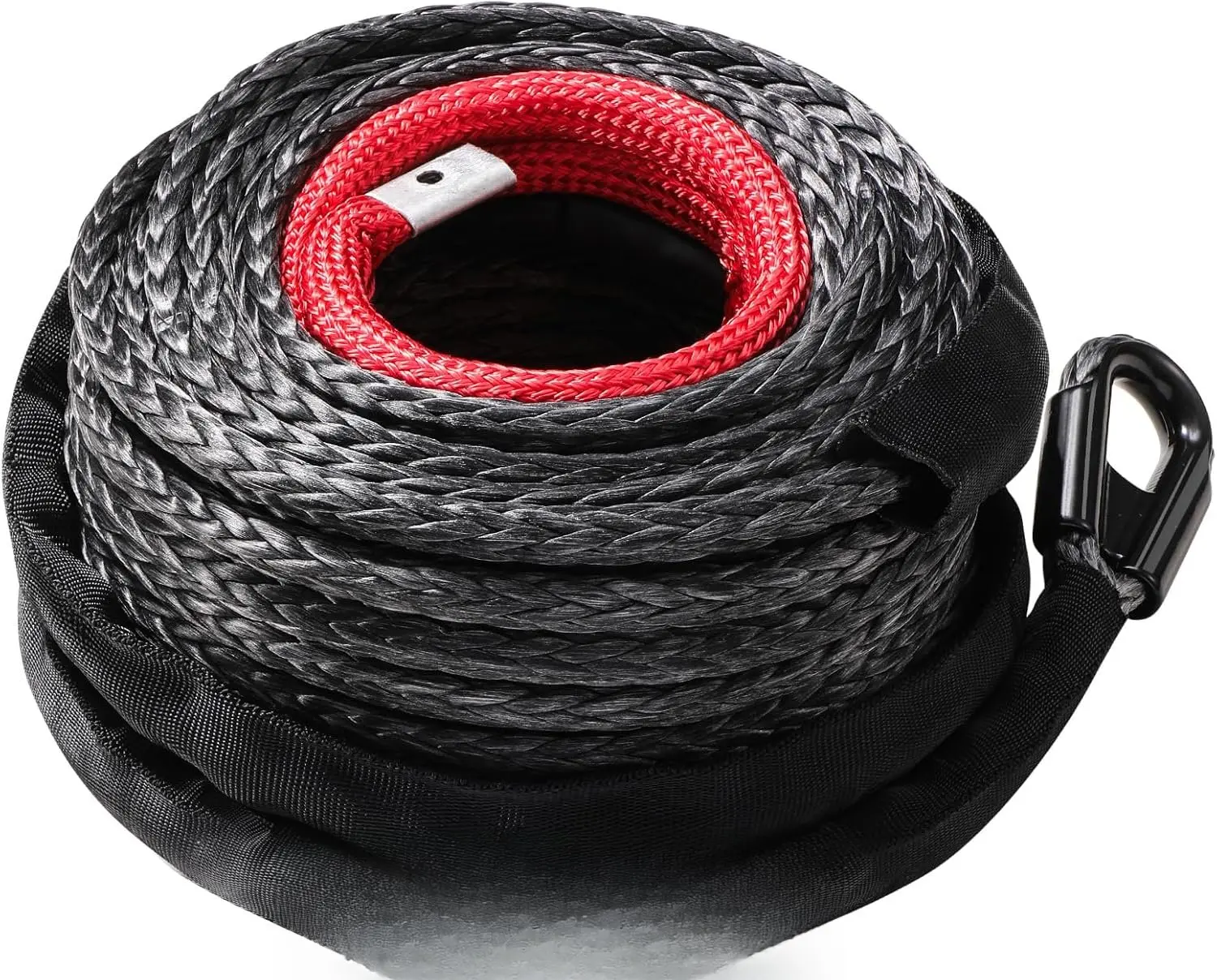 Synthetic Winch Rope, 3/8" x 85'-25000 LBs Dyneema Synthetic Winch Rope Line  with Protective Sleeve for  4WD Off-Road  Winch Accessory