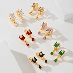 Zircon Inlaid Earrings Jewelry for Women Trendy Fashion Drop Earrings Copper Gold Plated Exquisite Accessories, Zircon Inlaid Earrings, Earrings Mixed Color Faux Pearl Hoop Earrings Set earrings  lovers