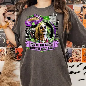 BEETLEJUICE, BEETLEJUICE, BEETLEJUICE - Unisex Bleached Graphic T-shirt - Retro Movie Shirts - Soft Tshirt Classic  Streetwear Top