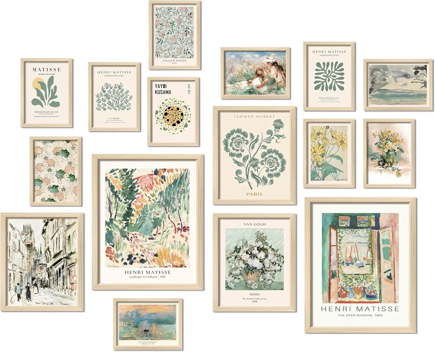 16 PCS Sage Green Wall Art Decor, Matisse Wall Prints for Bedroom, Abstract Posters for Room Aesthetic, Wall Collage Kit Pictures for Living Room, Eclectic Boho Vintage Dorm Gallery Home Decor