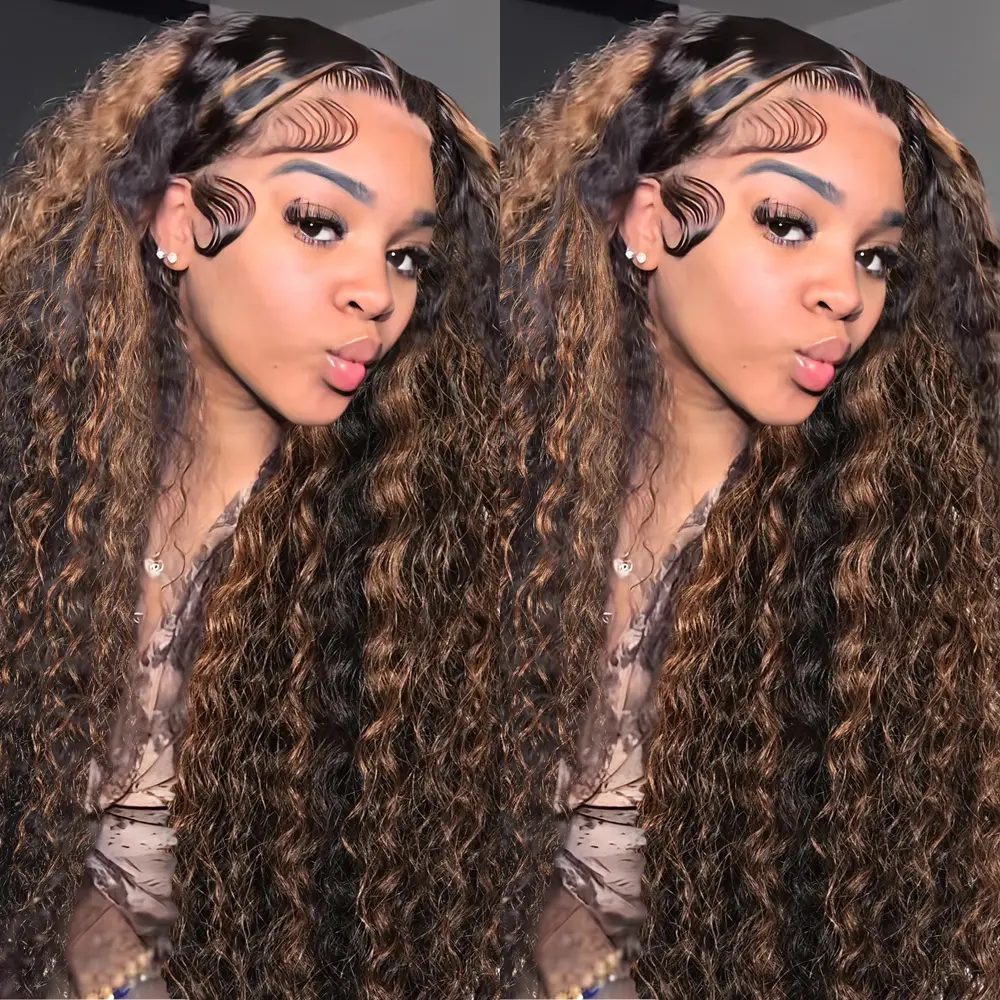 QUANDIAN 13X6 Burmese Curly Glueless Highlight Lace Front  display picture 2