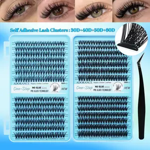 ADORANCE 560PCS Self Adhesive Lash Clusters Kit, Pre-Glued Press On Lashes, No Glue Needed, Natural Wispy Individual Lash Extensions 10-16mm, Ultra Thin Lightweight Cluster Lashes with Non-Stick Applicator for DIY Daily Wear Makeup