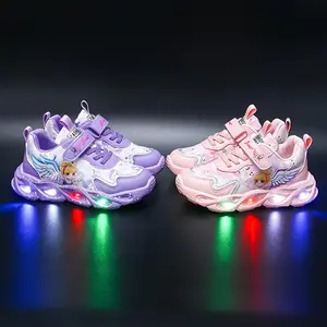 Girls' Light-Up Shoes Princess Strap Glow-in-the-Dark Sneakers for Kids Children's Sports Shoes with LED Lights and Fun Designs