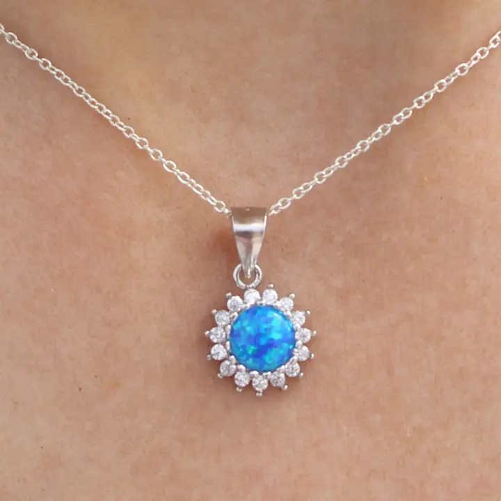 Sterling Silver Circle Pendant with Purple, White and Blue Lab Opal