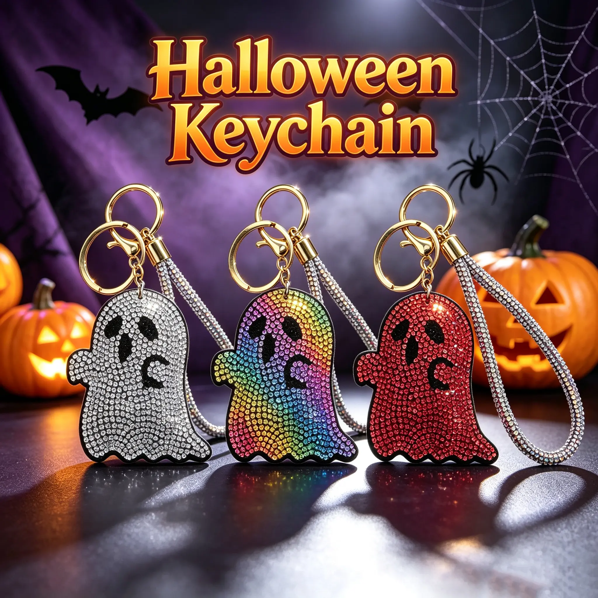 Bling Ghost Decor Keychain, Cute Bag Pendant Key Chain, Perfect for Christmas, Halloween Party Favors, Trick or Treat Bags & Holiday Gifts