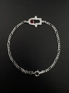 Pulsera Fígaro con Mano Fátima/Turca Plata Ley .925 - 2 mm | 7”