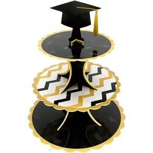 Graduation Cupcake Stands- Graduation Party Decorations 3 Tire Cardboard Dessert Stand for Graduation Season