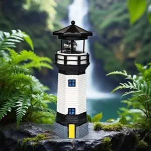 Solar Rotating Lighthouse Garden Lantern, Outdoor Patio Lawn Decoration, Automatic Rotating LED Warning Light, Balcony Landscape Atmosphere, Solar Garden Lights