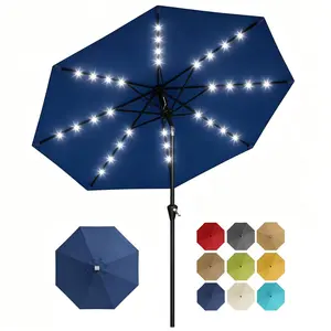 Garvee 9FT Outdoor Patio Umbrella with Solar LED Lights, 8 Heavy-Duty Ribs, 30° Dual Tilt Design, Easy Crank Lift, Weather Resistant Sun Parasol for Garden, Balcony, Terrace
