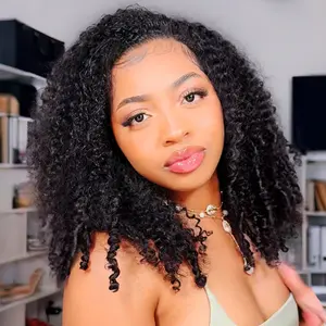 Afro Curly Half Wig Human Hair Beginner Friendly 3 In 1 Seamless Flip Oer Headband Wig 180% Density Glueless Elastic Drawstring Wear and Go Wig for Women 20Inch
