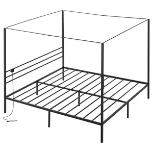 Father's Day Gift VEVOR King Size Metal Canopy Bed Frame with Charging Station and Four Posters