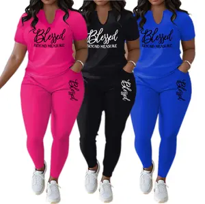 Plus Size Casual Loose Fit Solid Color  Letter Print Two Piece Set, V Neck Short Sleeve Top And Long Pants Clothing, Women's Plus Size Clothing Womenswear Fashion Suits Simple Soft Sun Comfort ，Casual Wear Suitable For a Vacation Fabric Light Summer
