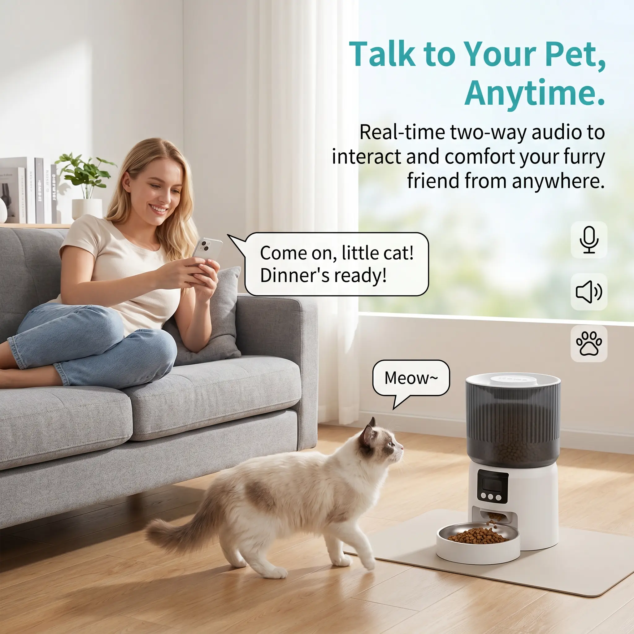 Smart Automatic Cat Feeder for Working Parents - 1080P HD Camera, Night Vision, 24/7 Live View, 2-Way Audio, Real-Time Meal Monitoring, Reduces Stress, Prevents Separation Anxiety, Pet Feeding Supply