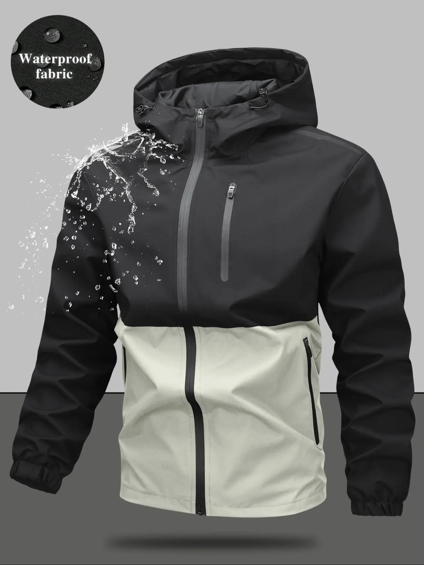 Men's Windproof Waterproof Fabric Jacket with Neck Protection Hat, Lightweight Casual Outerwear, Fashionable Men's Clothing for All Seasons