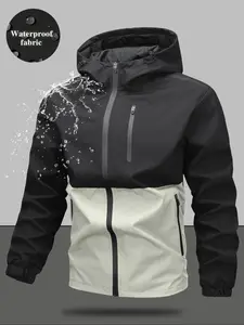 Men's Windproof Waterproof Fabric Jacket with Neck Protection Hat, Lightweight Casual Outerwear, Fashionable Men's Clothing for All Seasons