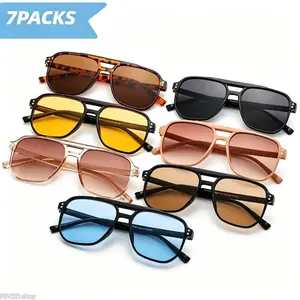 7 Pack Retro Aviator Sunglasses for Men Women Double Bridge Shades in Multi-Colors Lightweight Comfortable Gradient Neutral Lenses for Streetwear Daily Wear & Outdoor Activities outdoorfun