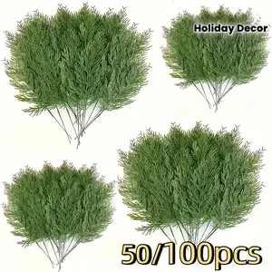 50/ 100pcs Artificial Norfolk Pine Branches- 13.4inch Realistic Faux Greenery Stems for DIY Wreaths, Garlands, and Holiday Decor Artificial Plants Elegant Artificial Plants