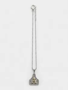 Western Vintage Engraved Ear Tag Initial Necklace - Two Tone Silver Scroll Pendant with Gold Letter A Ball Chain Jewelry
