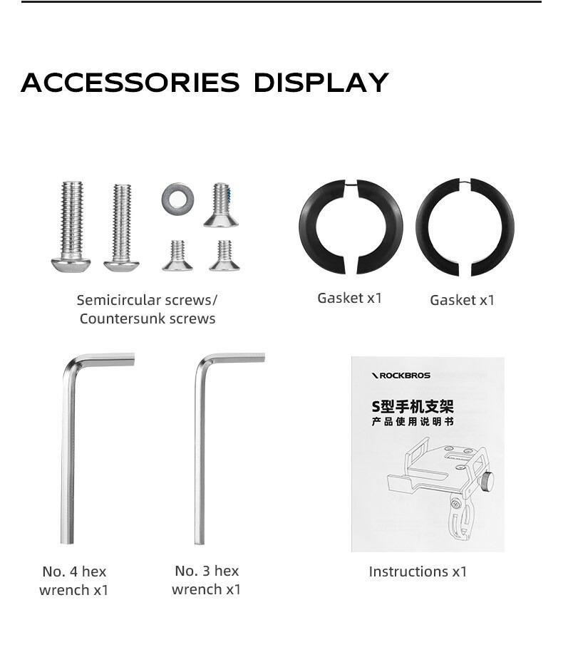 ROCKBROS S Shaped Bicycle Phone Holder Aluminum Alloy Adjustable Bike Mobile Phone Stand Bracket Mechanical Locking Cycling Mount for Cell Phone 4.7-7 inch