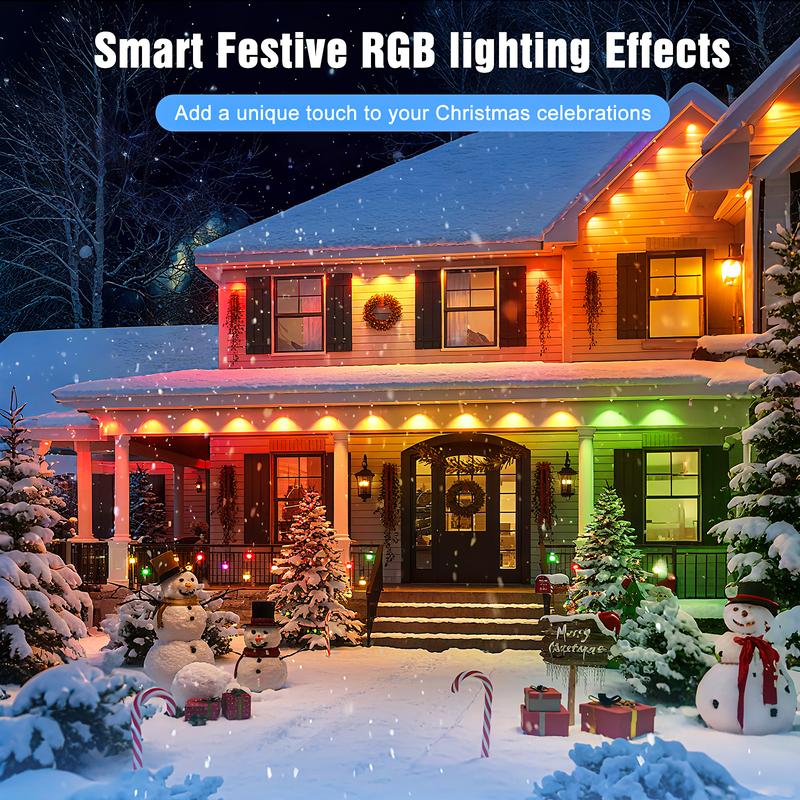 Smart RGB Permanent Outdoor Lights for House 100FT/200FT RGB+IC Eave Lights with DIY Color IP67 Waterproof App & Remote Control 72 Scene Modes for Christmas Holiday & Daily Decor
