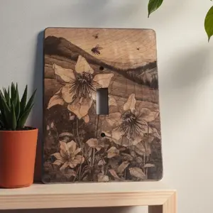Light Outlet Switch Cover  Wood Decorative Engraved