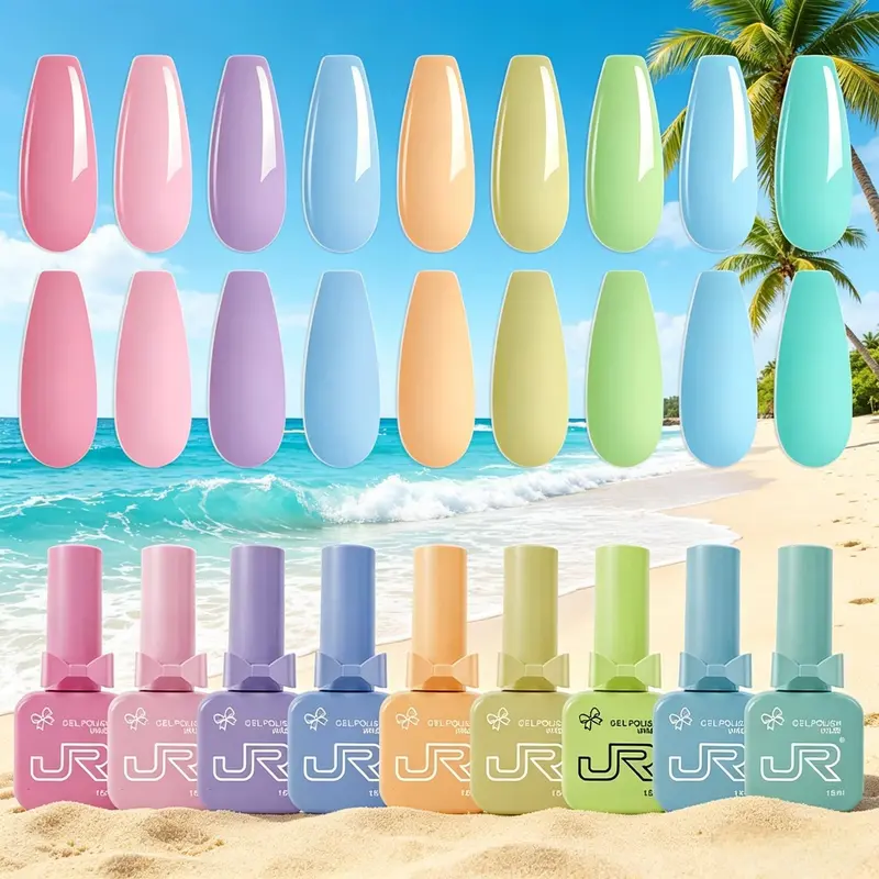 JR 15ml 9colors TPO and Hema Free gel polish kit Novice suit Gel Nail Polish Set - Long Lasting Non-Toxic Soak Off Removable UV LED Cured Salon & Home Nail Art Manicure Kit for beginners women Gel Polishing Nail Art Products