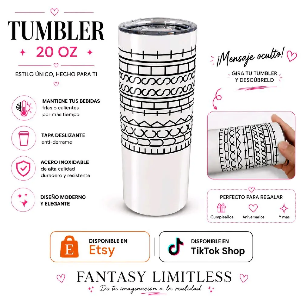 20 oz Tumbler with Hidden "Fuck This Shit" Message Cup Reusable