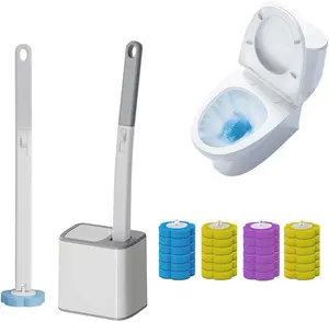 Disposable Toilet Brush, Toilet Bowl Wand Holder Set with 24PCS Cleaner Refills, Bathroom Cleaning System for Sink Bathtub Drain Wash Basin Urinal，Wall-Mount Scrubbing Toilet Brush Bathroom Cleaning Kit