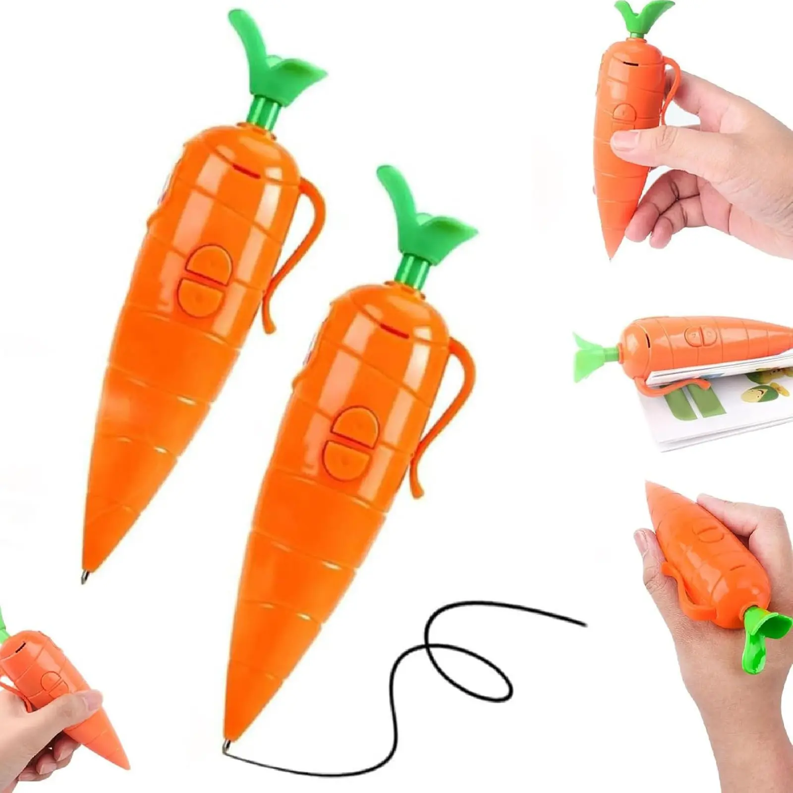 2 Pcs Carrot Pen, Carrot Recorder Pens, Cute 60-Second Audio Voice Recorder, Multi-Function Voice Recording Pen with Ballpoint Writing Tool, Fun & Creative Gifts for Students, Teachers