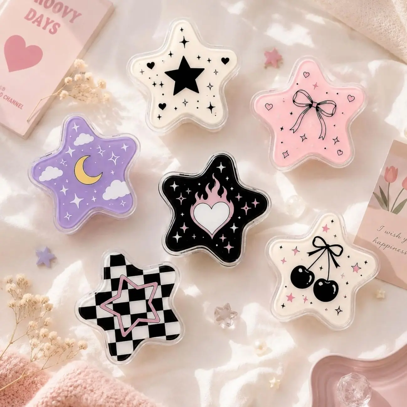 Kawaii Star Phone Grip, Retro Summer Pastel Ocean Pop Socket, Aesthetic Cottagecore Phone Stand Holder, Fun Gift for Star Lovers