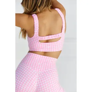 Astoria LUXE BALANCE Ruched Sports Crop - Pink Gingham