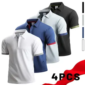 4-Pack Men’s Quick-Dry Polo Shirts | Short-Sleeve Golf Tees with Contrasting Cuffs | Breathable Casual Athletic Tops for Work and Outdoor Activities