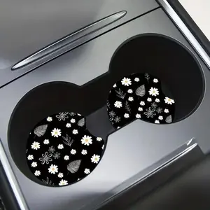 Flower Pattern Car Coasters, 1 Pair Waterproof Anti-slip Car Cup Mat, Auto Interior Decoration, Car Interior Accessory, Car Accessories