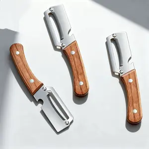 2-in-1 Fruit & Vegetable Peeler with Bottle Opener – Sharp Stainless Steel Blade & Wooden Handle for Fast, Easy Use Kitchen Peeling, built-in bottle opener