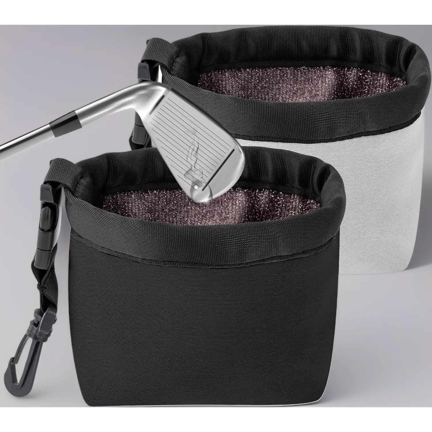 2-Pack 2-in-1 Silicone Golf Ball & Club Cleaner Bag, Portable Pouch with Waterproof Microfiber Liner, Carabiner Clip Included for On/Off Course Gear Care That Keeps Gear Clean & Dry