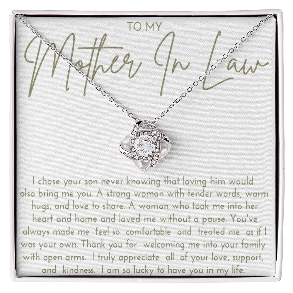 To My Mother-in-Law Love Knot Necklace Gift Box, Sentimental Mother's Day Birthday Wedding Gifts for Bonus Mom from Daughter-in-Law, Crystal Pendant Jewelry