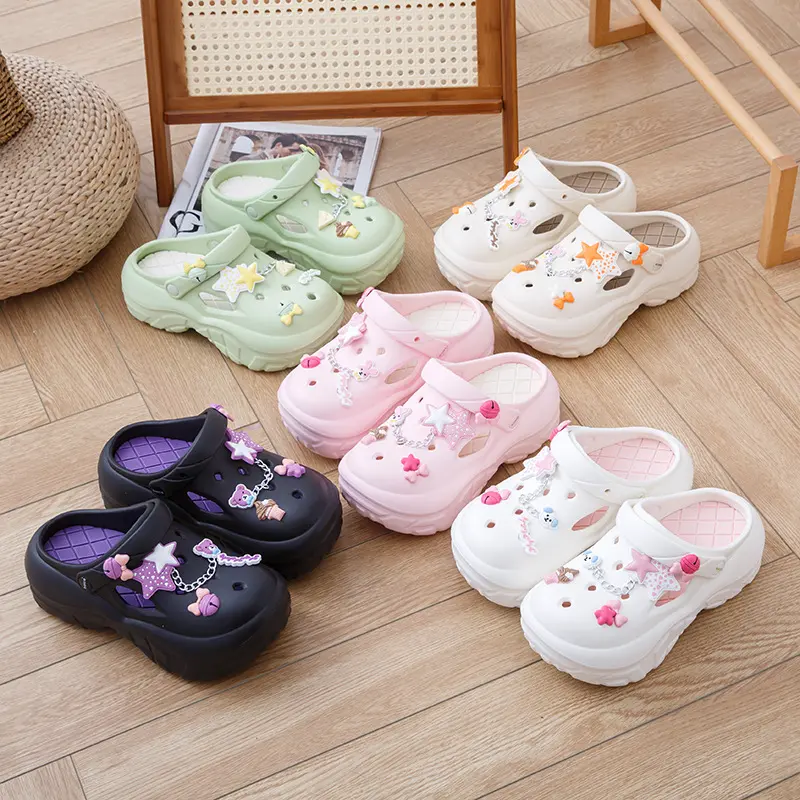 Women's Chunky Platform Clogs with Anti-Slip Outsoles, Cute Kawaii Height-Boosting Summer Slipper with Removable Charms for Indoor Outdoor Wear, Shoe, Footwear, Anti-Slip Outsoles Women's Clogs