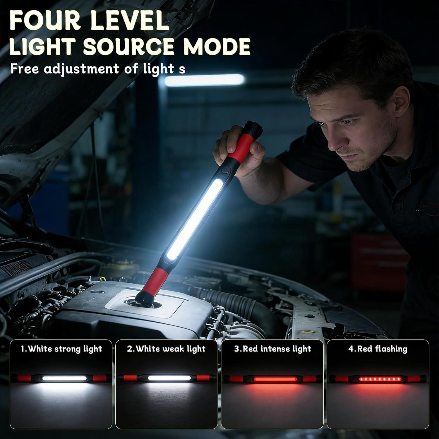 Under Hood Work Light Bar, 3000LM LED Magnetic Light Bar with Hooks, 5200mAh Cordless Rechargeable Hood Light, Single Pack, Ideal for Mechanic, Car Repair & Garage Use