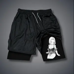 Android 18 80s 90s Double-Layer Sports Shorts Graphic Shorts Black Camo Streetwear Shorts Men Outfits Men Vacation Outfits Shorts
