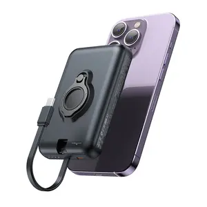 Diamuar Magnetic Wireless Power Bank 10000mAh - MagSafe Charger with 15W Fast Charging & USB-C PD20W Input/Output, With Built-in Aluminum Alloy Ring Stand and Type-C Cable, Portable Battery Pack summerwins