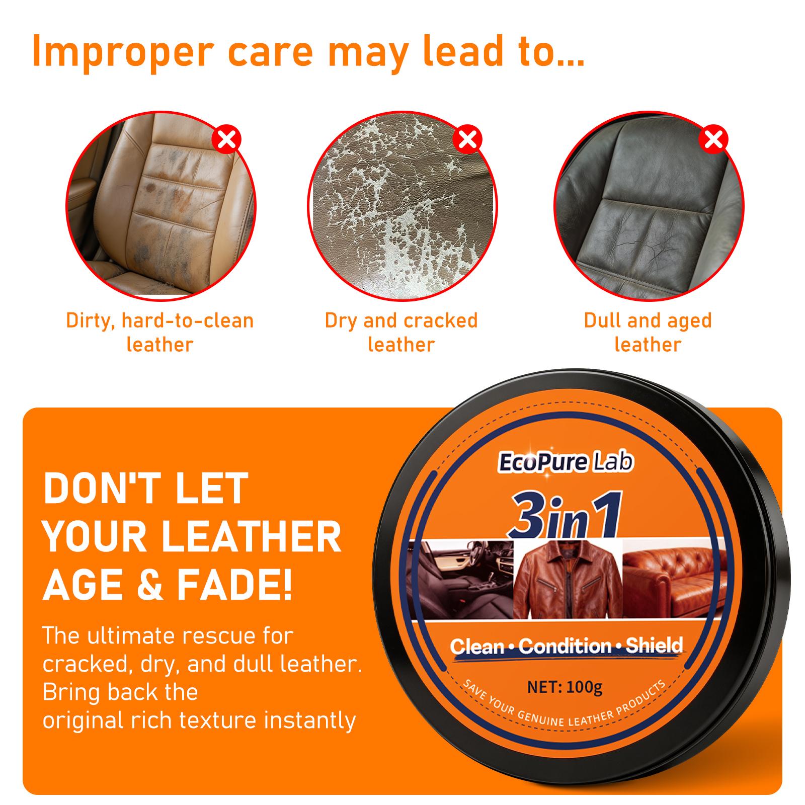 EcoPure Lab 3-in-1 Premium Leather Restorer & Cleaner - Waterless Car Interior & Couch Repair Cream - Mess-Free Sponge Applicator for Boots & Vinyl - Quick-Drying, Professional Grade & Eco-Safe EcoPure Lab 3-in-1 Premium Leather Restorer & Cleaner - Waterless Car Interior & Couch Repair Cream - Mess-Free Sponge Applicator for Boots & Vinyl - Quick-Drying, Professional Grade & Eco-Safe