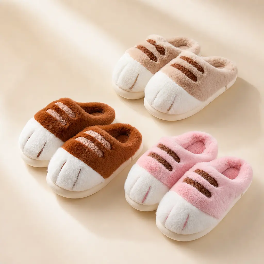 Cat Paw Slippers for Women, 2026 New Cute Furry Paws House Slipper Winter Warm Fluffy Furry Funny Plush Shoes Non Slip for Home Indoor Outdoo