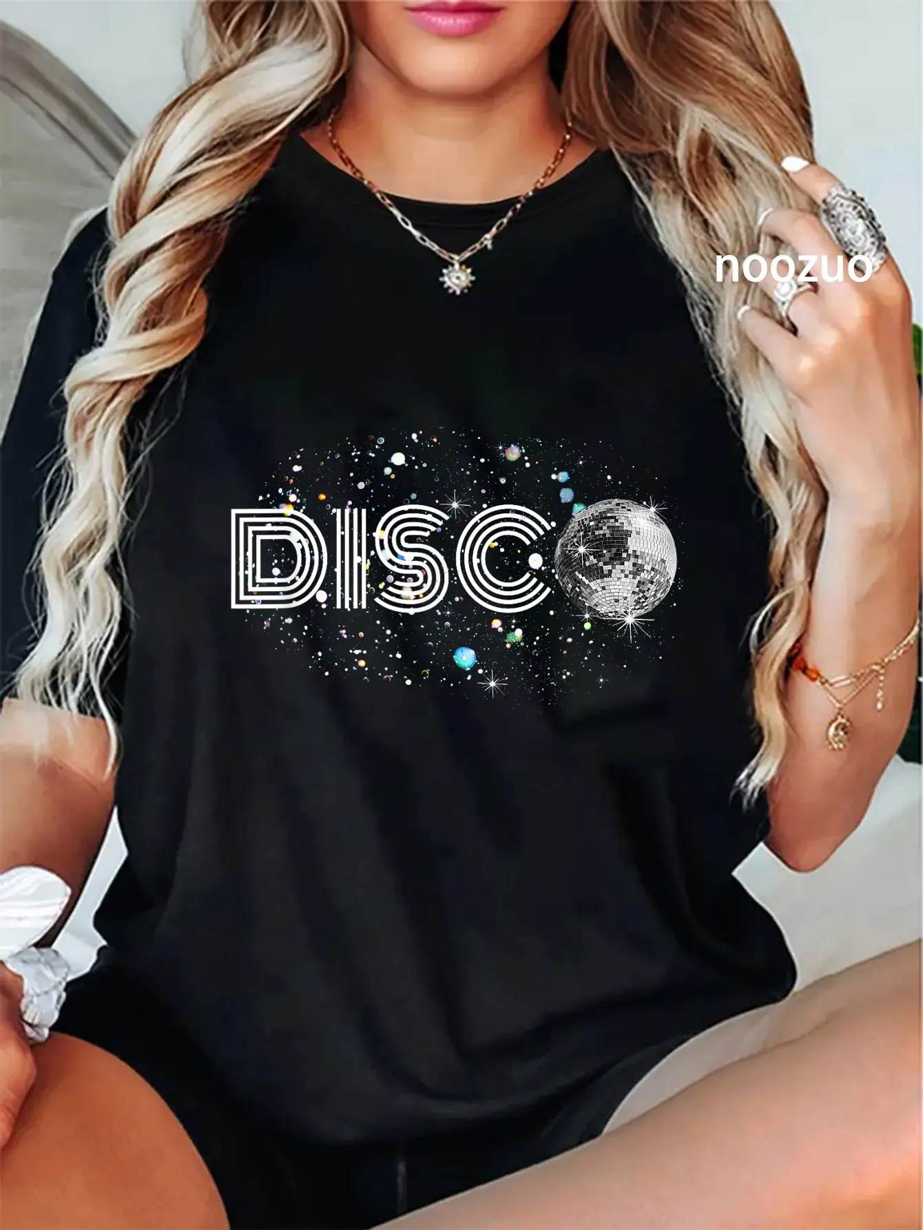 100% Cotton Black And White Disco Ball Club Retro T-Shirt