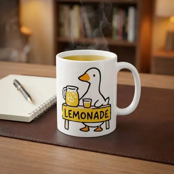 Goose Lemonade Stand Mug | Ceramic Coffee Cup with Cute Duck Selling Lemonade | Goose Coffee Mug | Trendy Coffee Mug with Goose