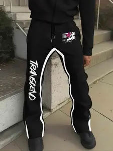 Men's Casual Letter & Stars Print Drawstring Waist Joggers Pants, Loose Fit Streetwear Long Sportswear, Perfect Gift for Boyfriend