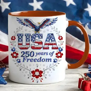 Faux Rhinestone USA 250th Anniversary Print Mug: 1776–2026 Patriotic Eagle Coffee Mug, 4th of July Gift