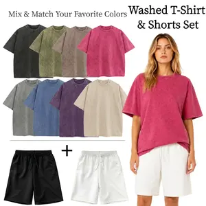 Unisex Washed Oversized T-Shirt & Casual Shorts Set, Loose Fit Summer Two-Piece Matching Outfit, Mix & Match Colors